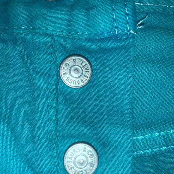 70’s LEVI'S TEAL Overdyed Denim CUTOFF Jean Shorts Boho Hippie Festival - Picture 4 of 8